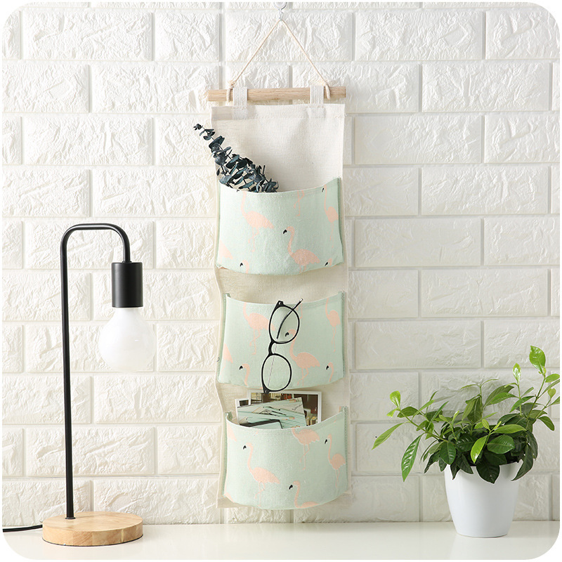 Cotton and Linen Multi-Layer 3 Grid Hanging Storage Bag Wall Storage Bag Fabric behind the Dormitory Door Hanging Storage Bag Hanging Bag