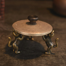 铜三猫青铜紫铜茶宠摆件 日本铁壶盖托 银壶盖架壶承盖置一件代发