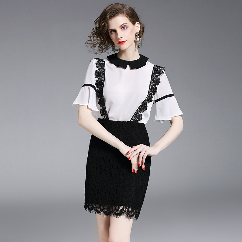 欧洲站外贸女装2018夏季新款欧美潮流蕾丝背带两件套连衣裙5859