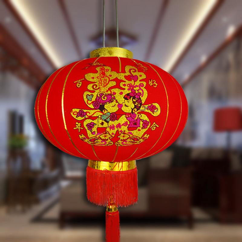 特价结婚绒布烫金粉长杆灯笼龙凤喜字80#大门防水防晒挂大灯笼