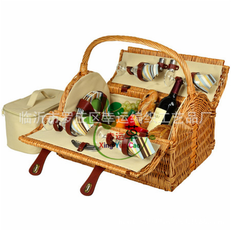 Yicheng Supply Hand-Woven Willow Rattan Plaited Picnic Basket Outdoor Basket for Picnic Travel