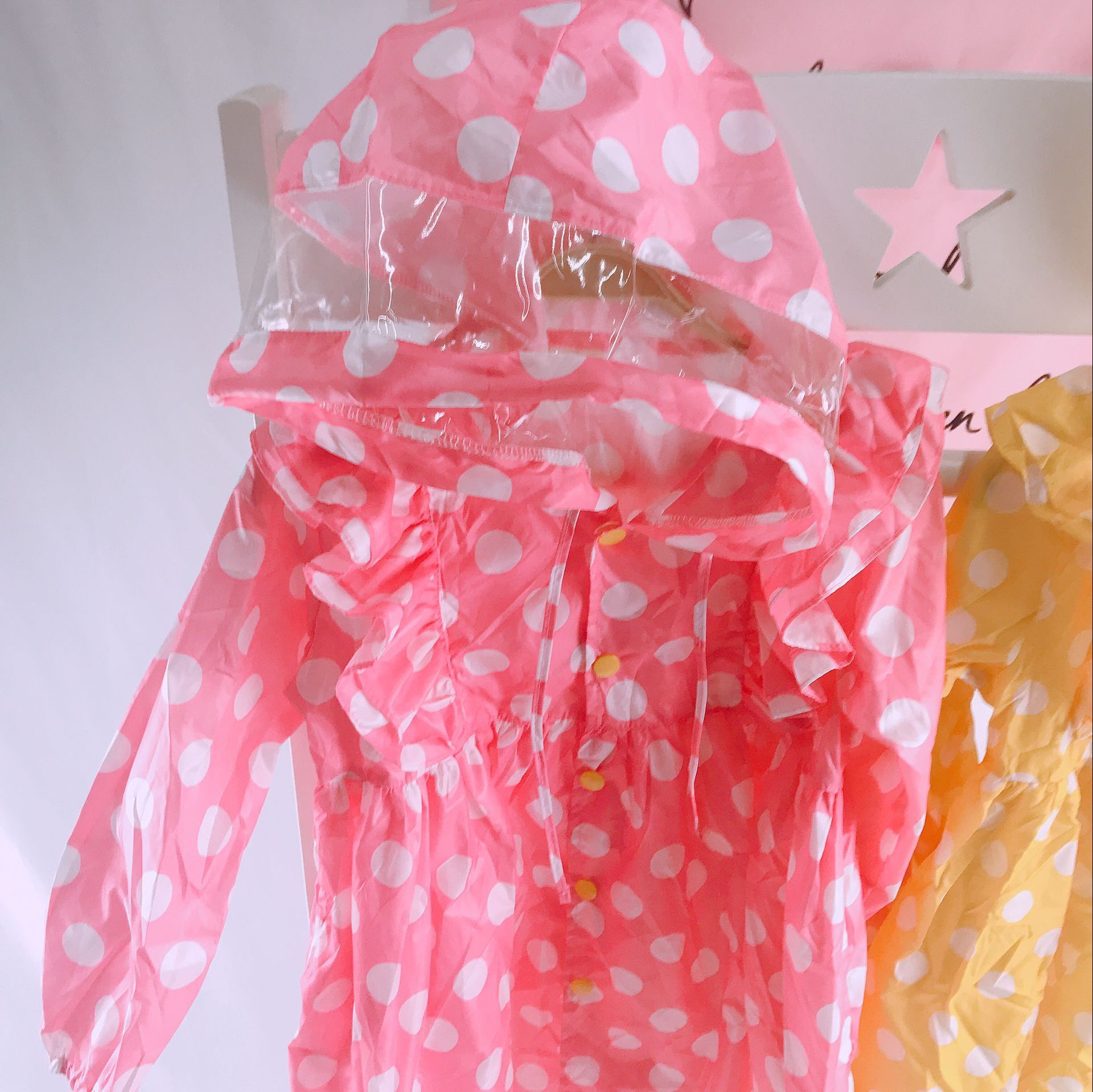 跨境专供enbihouse女童波点雨衣雨披 尼龙防水带手袋 二色