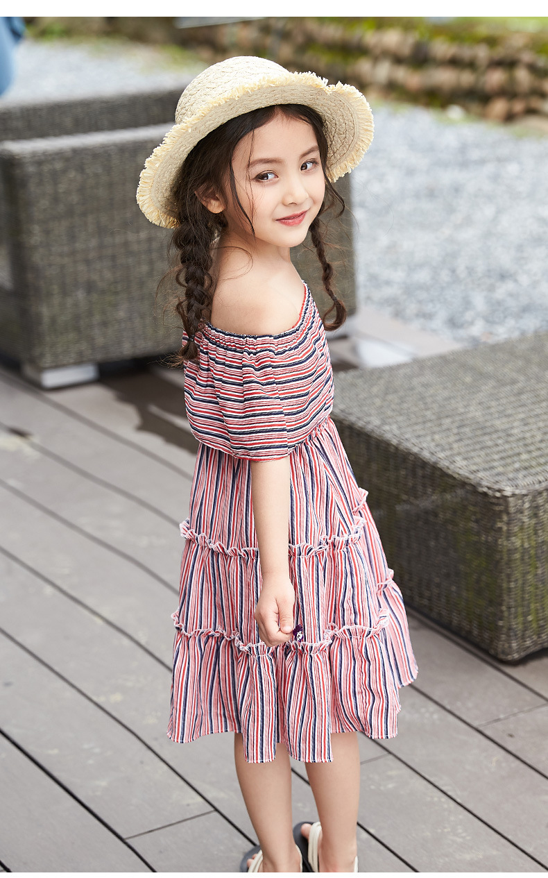 女童连衣裙夏装2018新款韩版中大童儿童装潮一字肩小女孩洋气裙子