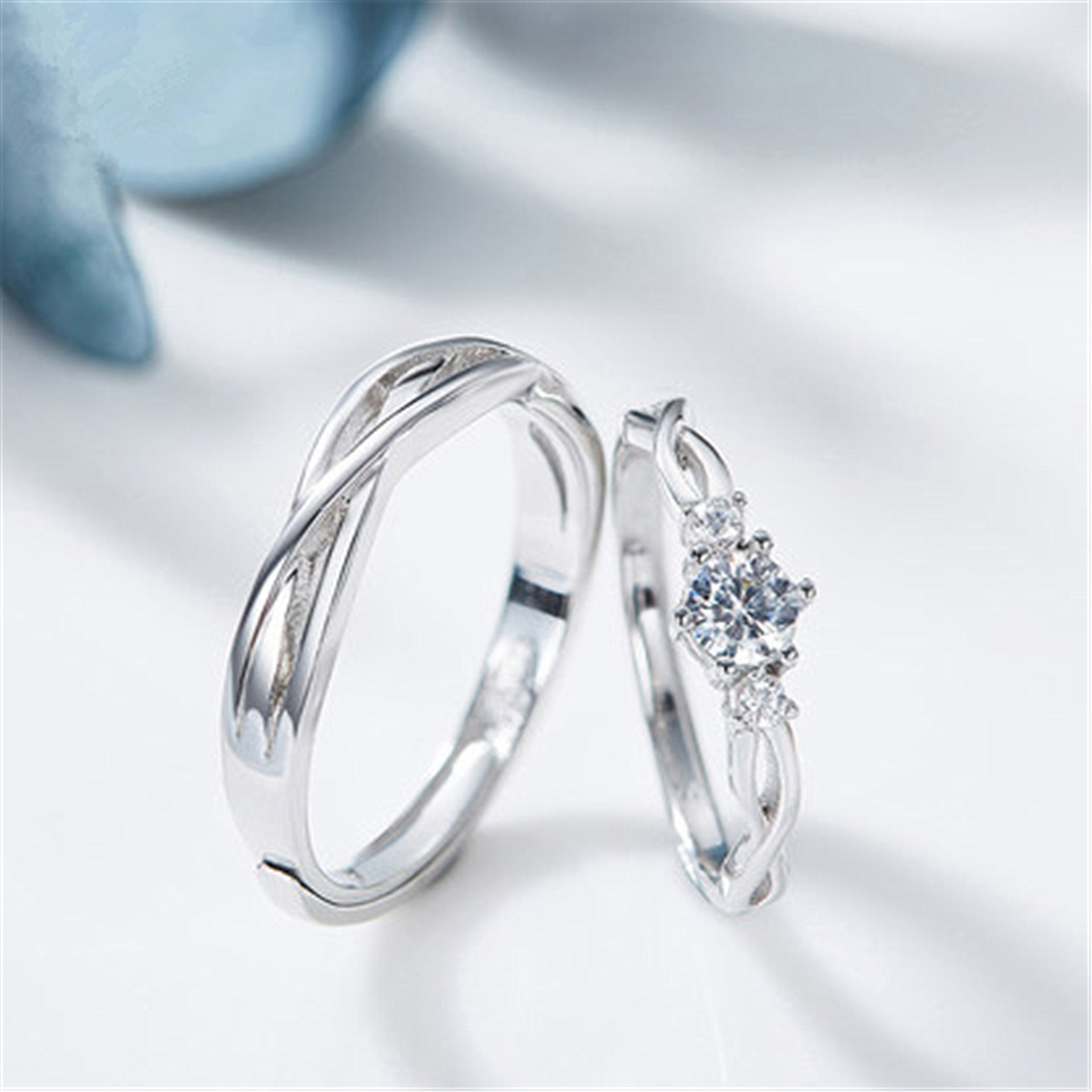 韩版银品酌时光情侣对戒时尚镶锆石银戒指男女创意饰品礼物代发