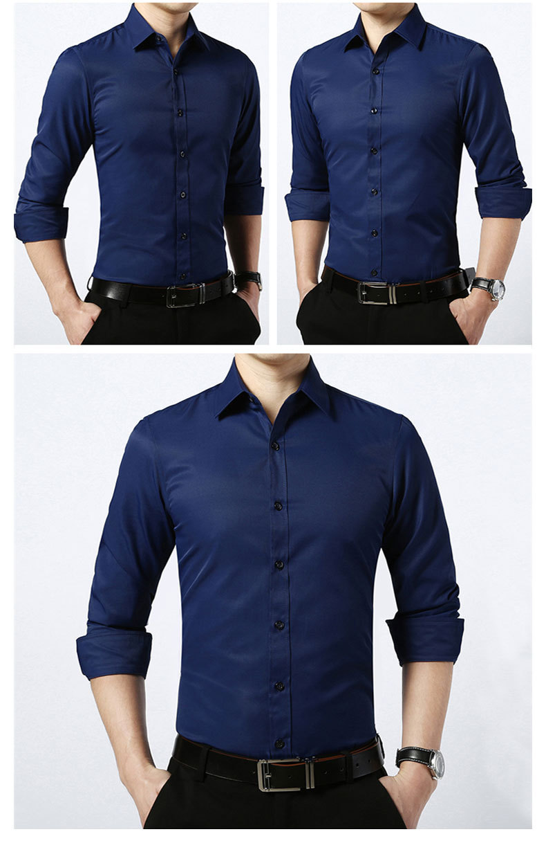 男式衬衫青年绣花衬衣修身韩版抗皱免烫大码青年印花男装长袖衬衣