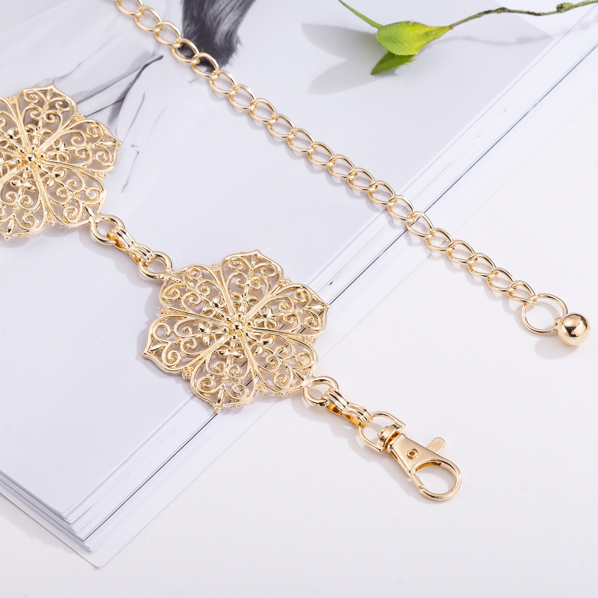 腰带-欧美流行合金花链腰链 女士服装百搭款腰带 厂家