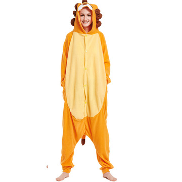 摇粒绒动物卡通连体睡衣橘狮子情侣男女式睡衣外贸长袖连帽家居服