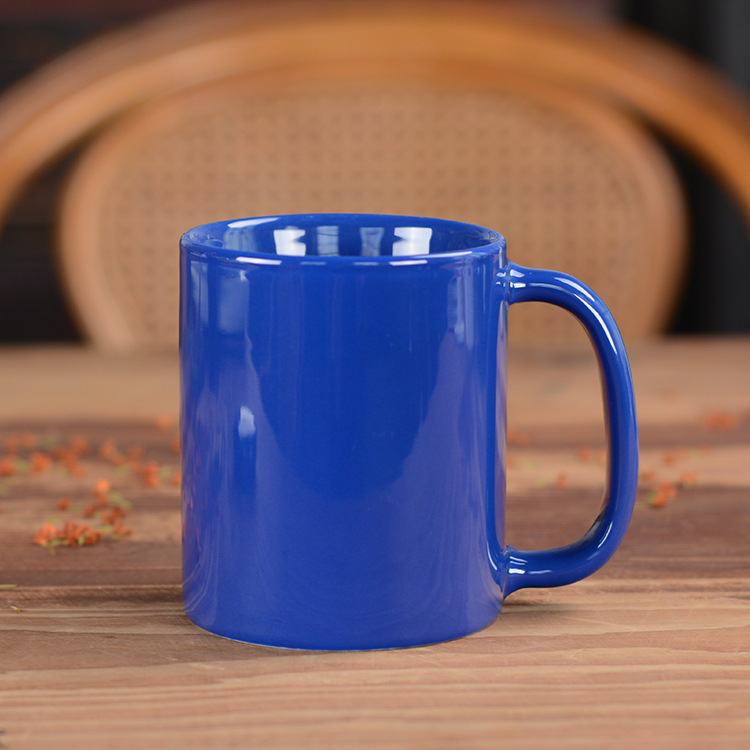 蓝色釉马克杯企业学校定制景德镇陶瓷杯子咖啡杯茶杯厂家直销