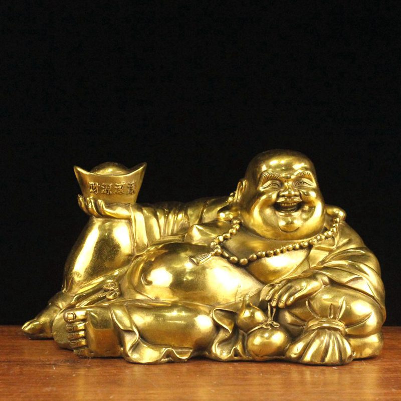 纯黄铜卧佛弥勒摆件铜弥勒佛笑佛卧佛佛像家居工艺品摆设摆件批发
