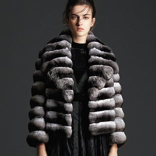 sju皮草 2018新品青紫蓝短款大翻领皮草外套 意大利原创设计师款