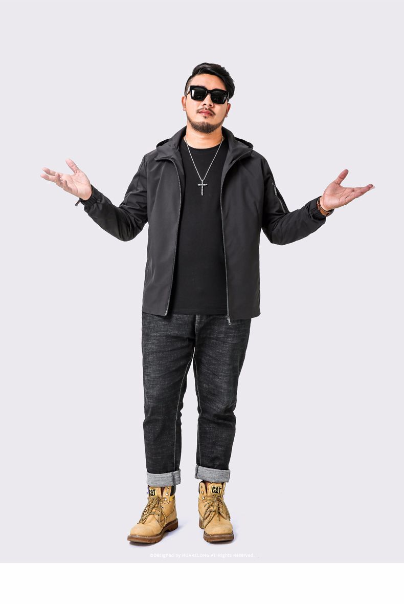 潮牌大码男装胖子春秋男式连帽薄外套加肥加大码肥佬上衣宽松8133