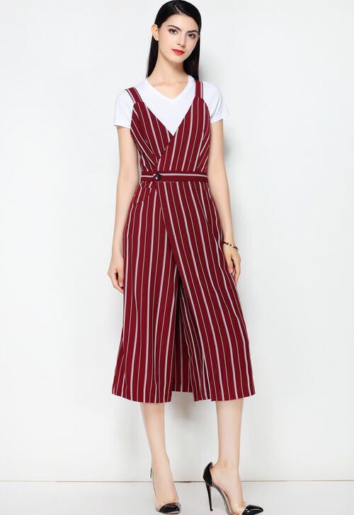 韩版2018夏季新款时尚气质修身条纹吊带休闲连体裙裤