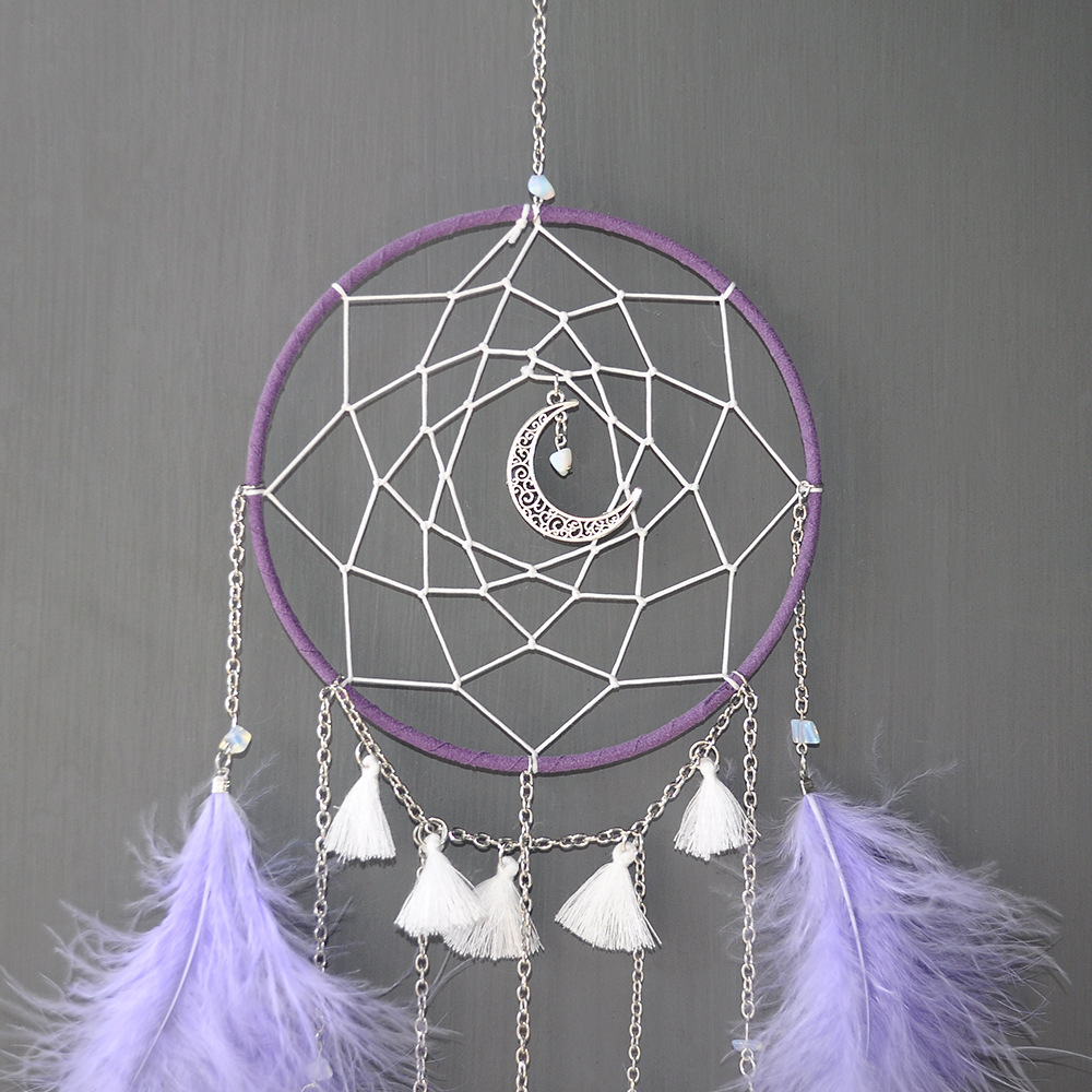 创意定制款月光蛋白石捕梦网时尚简约全绒毛手工捕梦网风铃挂件