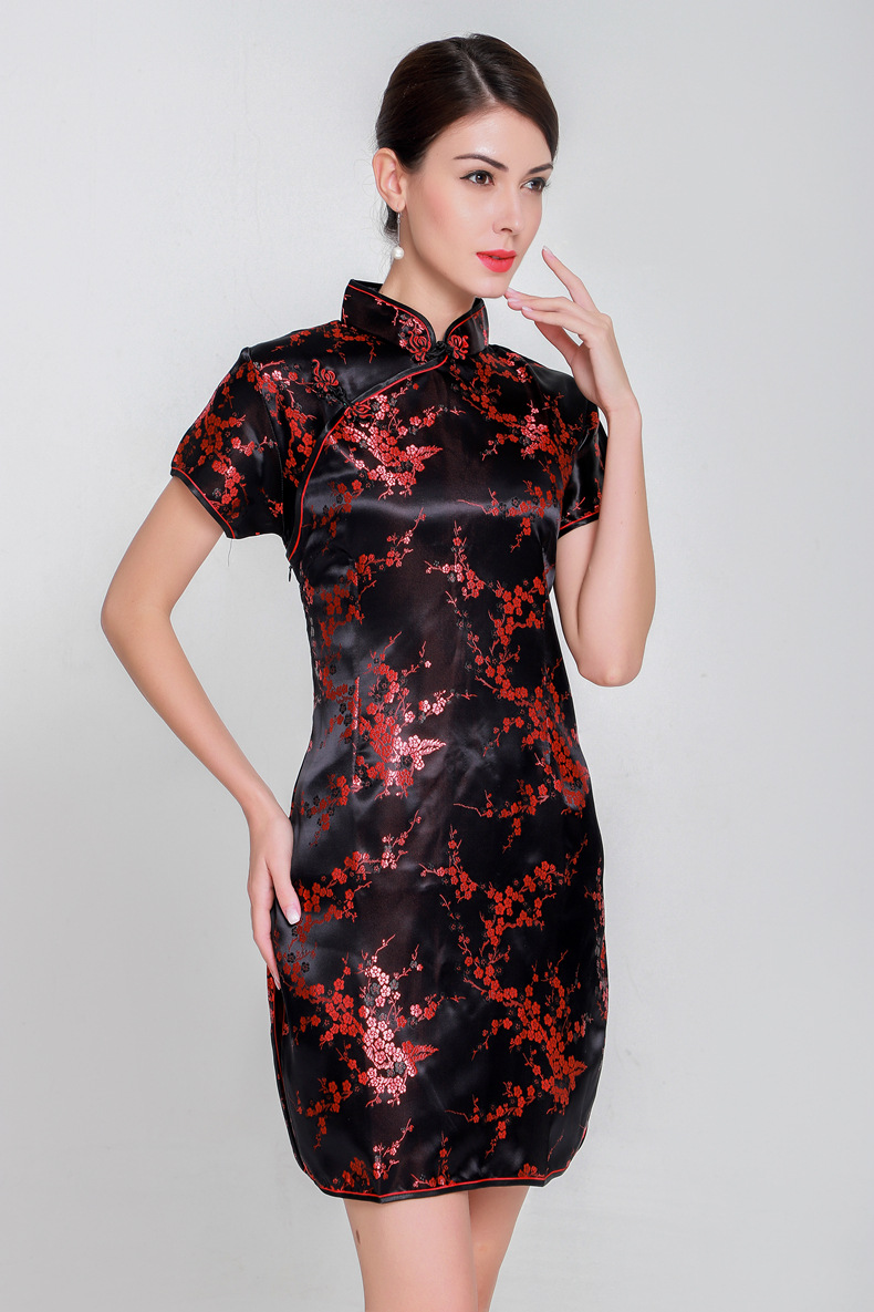 外贸旗袍 复古梅花 龙凤改良 女中长款礼服 旗袍_春光丝绸_义乌购