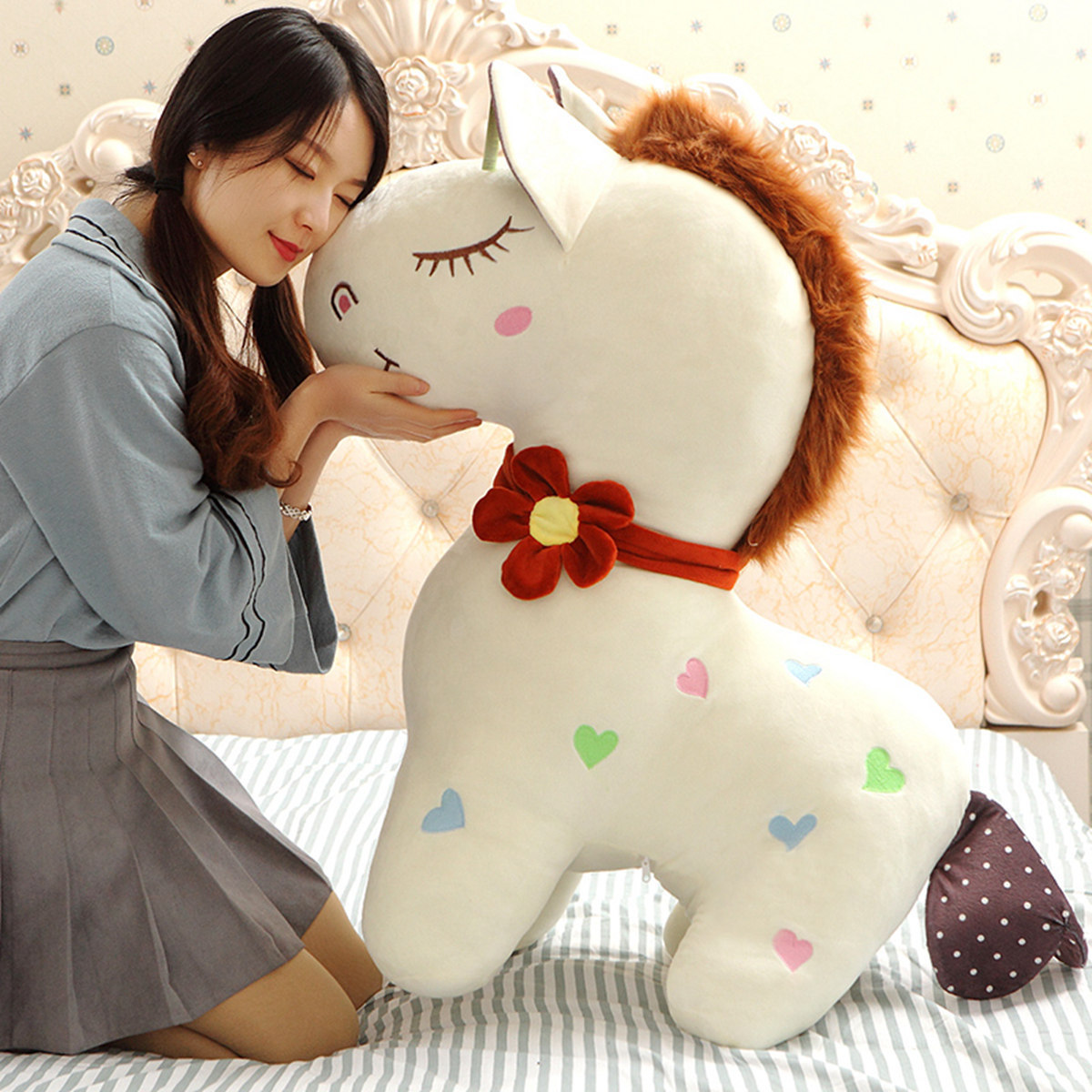 新款卡通可爱情侣马毛绒玩具马公仔玩偶女孩礼物公司礼品可定 制