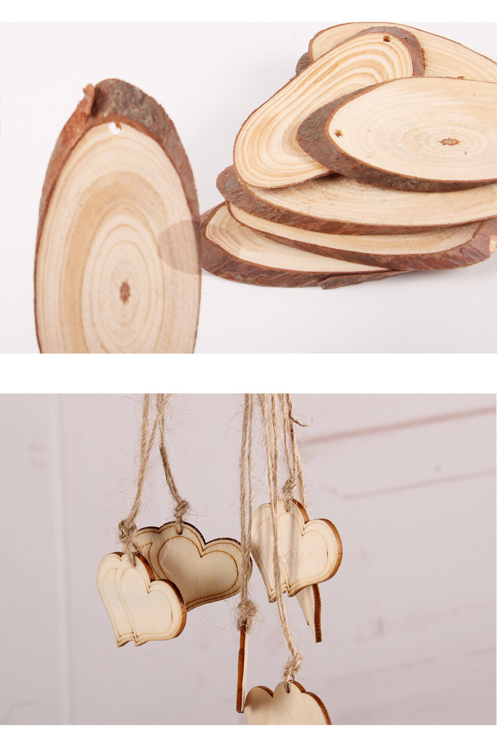 厂家直销 新款创意款木头片圣诞爱心吊坠diy工艺装饰品木质工艺品