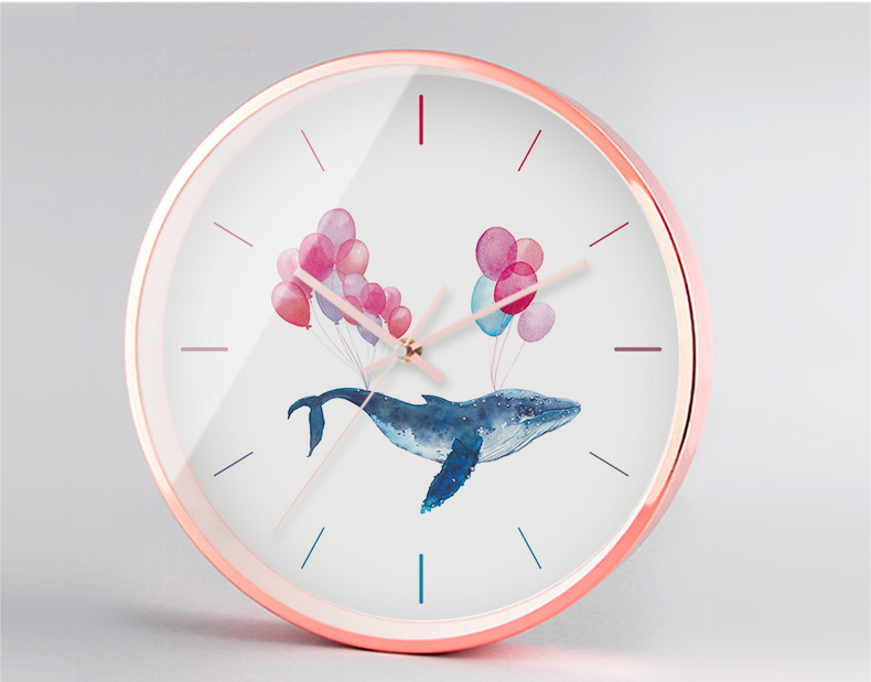 小海豚儿童房创意挂钟 客厅现代静音 金属钟表石英钟时钟挂表 o40