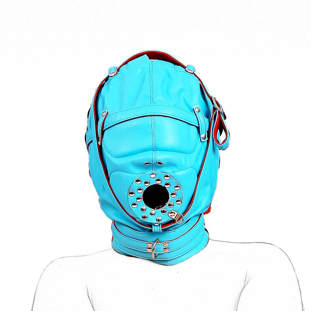 黑帝成人情趣 全包蓝色带盖口塞头套 夫妻调教 另类玩具 厂家销售