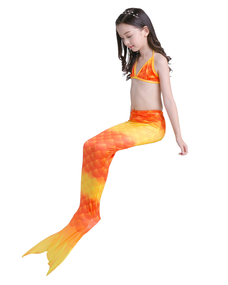 美人鱼女童泳衣美人鱼尾巴儿童游泳衣美人鱼服装cos礼物可装脚蹼