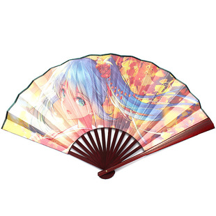nd231学生动漫周边饰品批发 双面彩图10寸绢布折扇 初音未来扇子