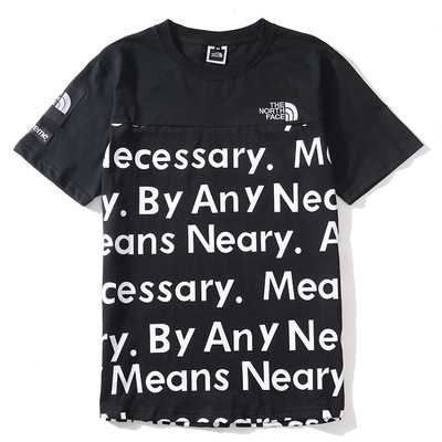 2018新款男士短袖supreme联名北面拼接短袖 潮牌短t货源代发