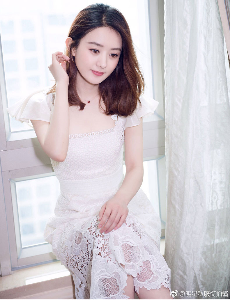 2018夏季赵丽颖明星同款蕾丝镂空连衣裙淑女修身显瘦仙女长裙8358