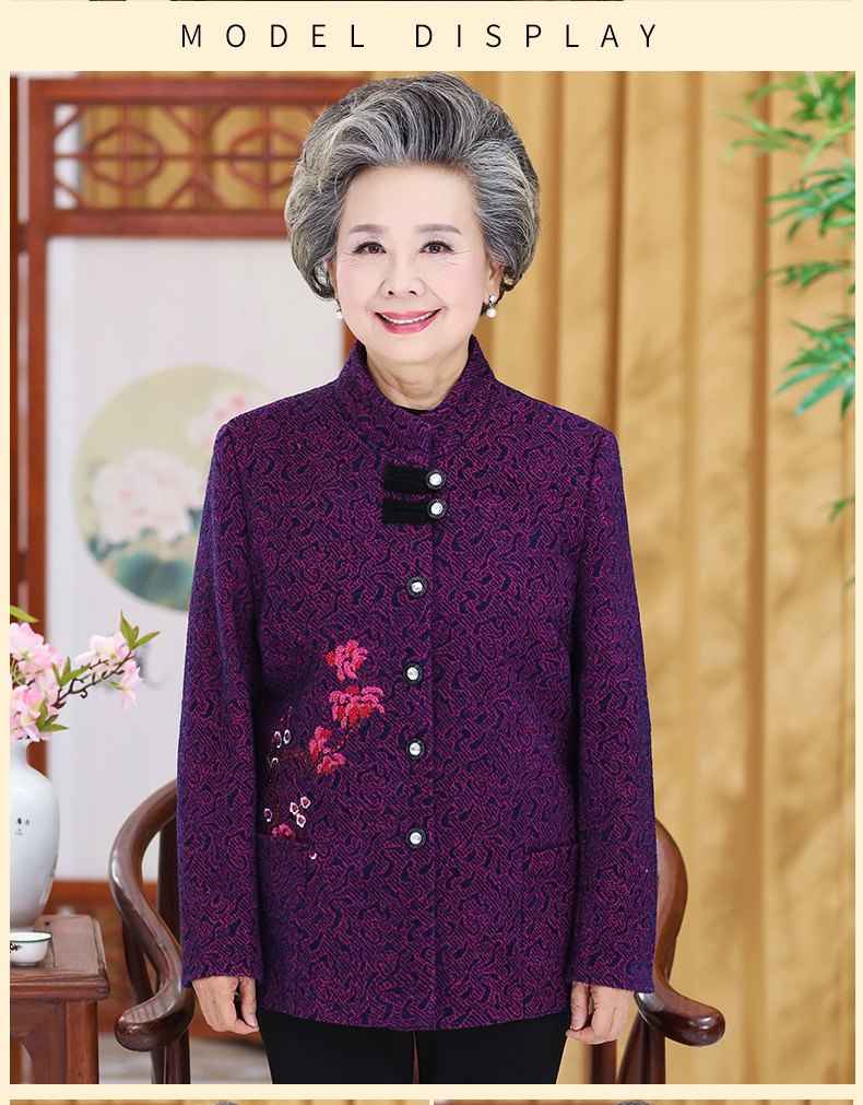 中老年女装-中老年人女春装新款外套 绣花奶奶装 60-70岁春装老人衣服