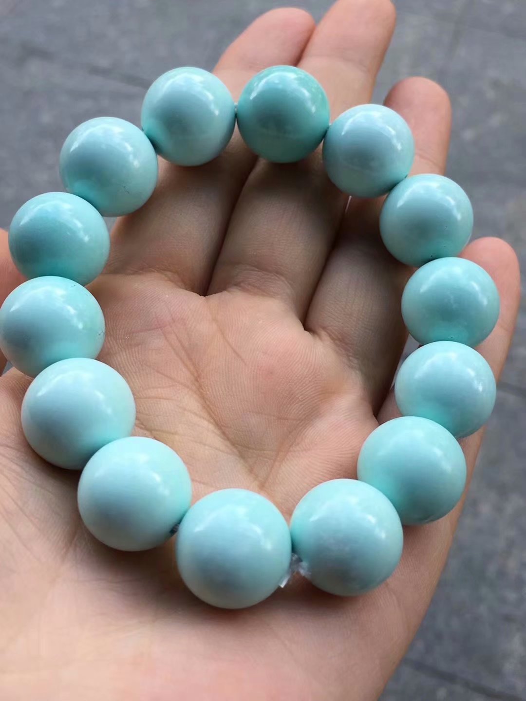 天然原矿高瓷秦古919矿口一窝料绿松石圆珠手串收藏品 附地大证书