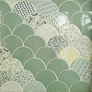 扇形特色花砖装饰艺术陶瓷背景墙鱼鳞瓷砖伞形厨房浴室装饰墙砖