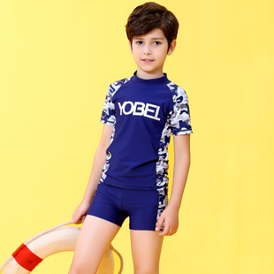 yobel儿童泳衣分体短袖短裤男孩中大童防晒速干游泳训练学生泳装