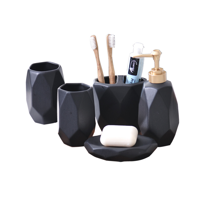 Nordic Ins Ceramic Diamond Pattern Bathroom Five-Piece Toiletries Creative Electric Toothbrush Holder Bathroom Supplies Set