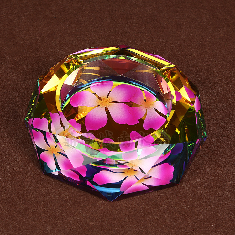 水晶礼品 工艺水晶烟灰缸送礼家居摆饰镀彩时尚烟灰缸创意礼品