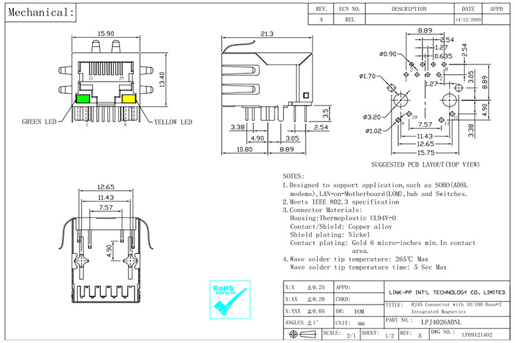 现货库存 单口rj45网口插座 8p8c百兆带灯rj45 13f-62agyd2s2nl