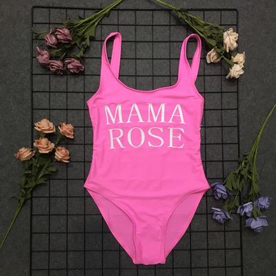 ebay爆款无胸垫无钢托连体泳衣mama rose字母印花定制连体比基尼
