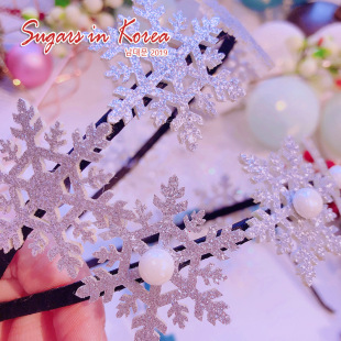 hd5780a06 韩国东大门手工亮片珍珠雪花圣诞结发箍压发头箍头饰卡