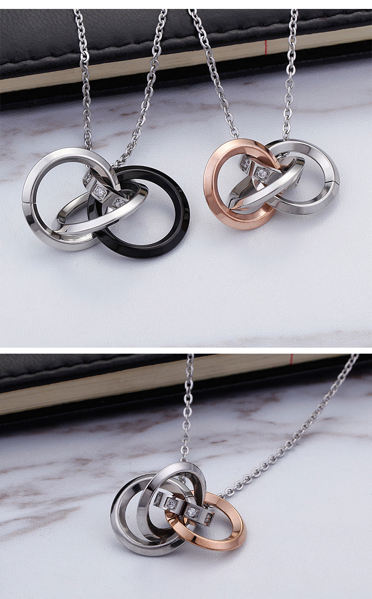 工厂直销 饰品混批 装饰 个性相扣环吊坠 钛钢情侣项链