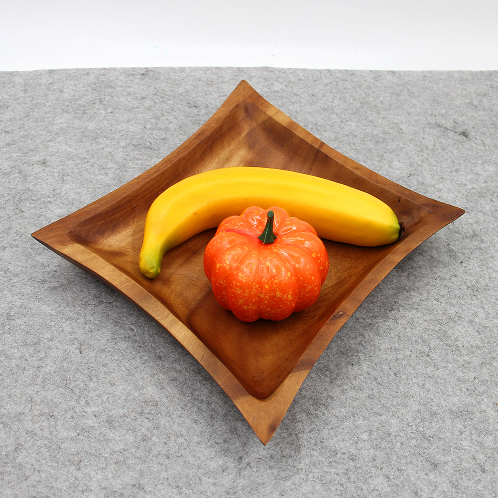 泰式木质家用方块果盘色拉碗瓜子水果盘小零食糖果盘 实木工艺品