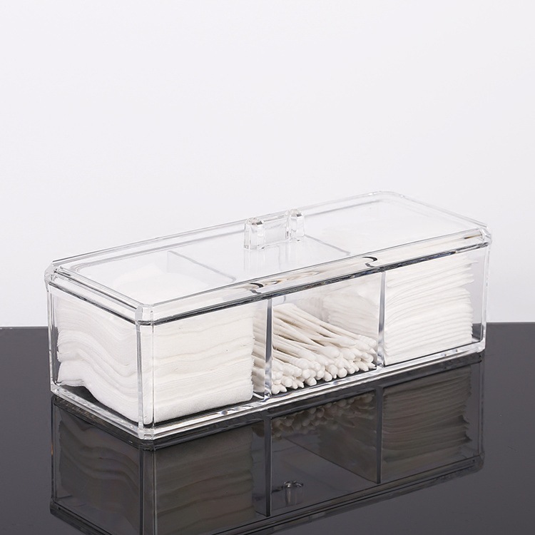 3格指甲油化妆棉签收纳盒 透明化妆刷整理盒 小物品收纳盒 1171