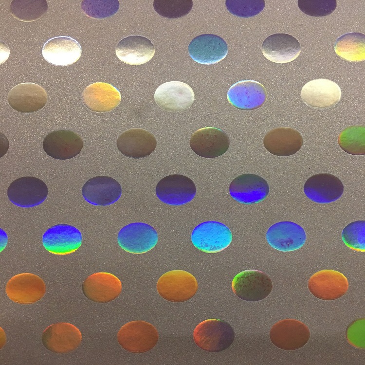 厂家热销tpu七彩镭射幻彩皮革无折痕镜面皮革反光圆点印花人造革