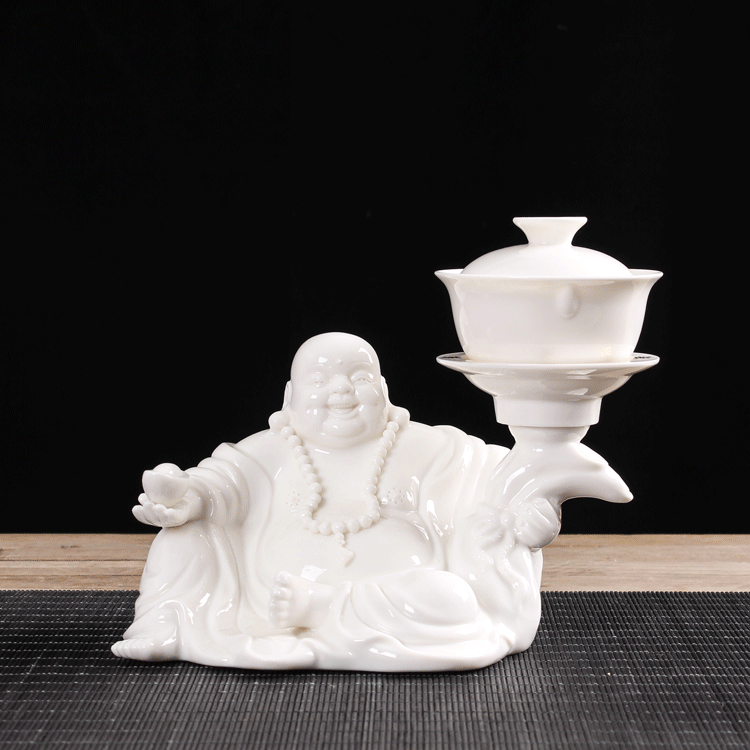 涵段 布袋弥勒全自动茶具 陶瓷功夫茶具时来运转防烫整套陶瓷茶杯
