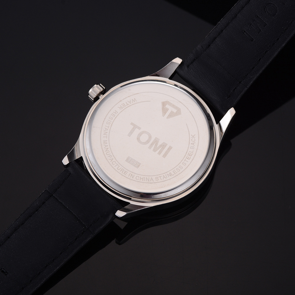 tomi品牌 高档商务大牌pu带石英表 多功能带日历休闲时尚手表