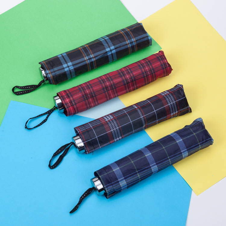 Factory Wholesale Three Fold Collapsable Pole 10 Bone Business Plaid Umbrella Men's Creative Plaid Umbrella