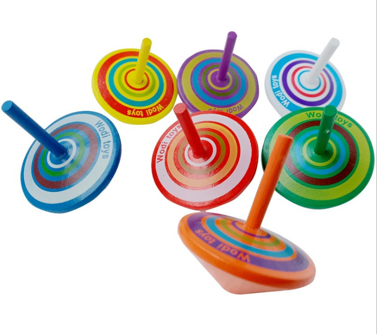 木质迷你小陀螺 童年怀旧玩具 木制彩色动物陀螺 炫彩陀螺