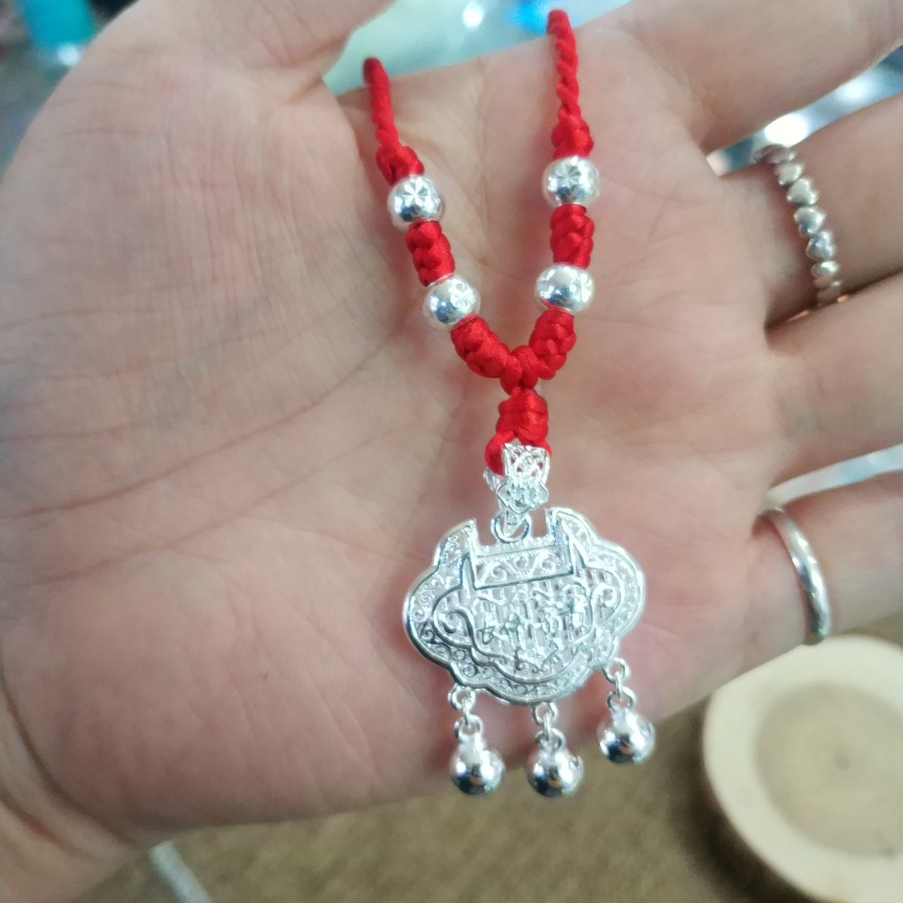 990纯银长命锁手工项绳手工编织项链儿童节礼物新年礼物