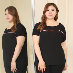 260斤胖mm遮肚子藏肉显瘦t恤女 减龄薄透气加大码2018夏季上衣潮