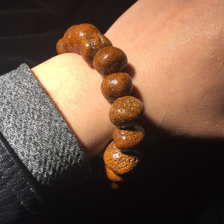 手工打磨金蟾籽手串 高抛元宝金禅子17mm 圣女果菩提子手串