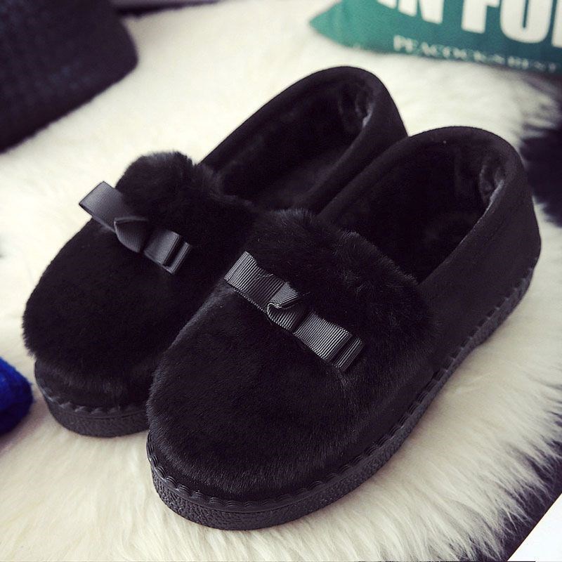 Cotton Shoes Women's Loafers Autumn Winter Thermal Velvet Cotton Slippers Fluffy Shoes Korean Style Low Top Flat Slip-on Lofter