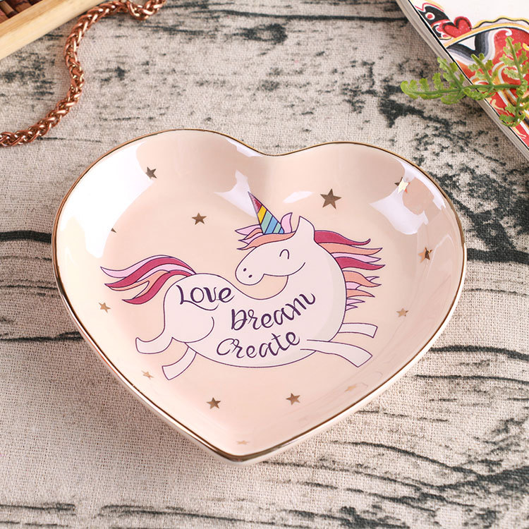 One Piece Dropshipping Creative Cute Gold Outline Ceramics Saucer Dim Sum Dish Seasoning Dish Unicorn Jewelry Storage Tray