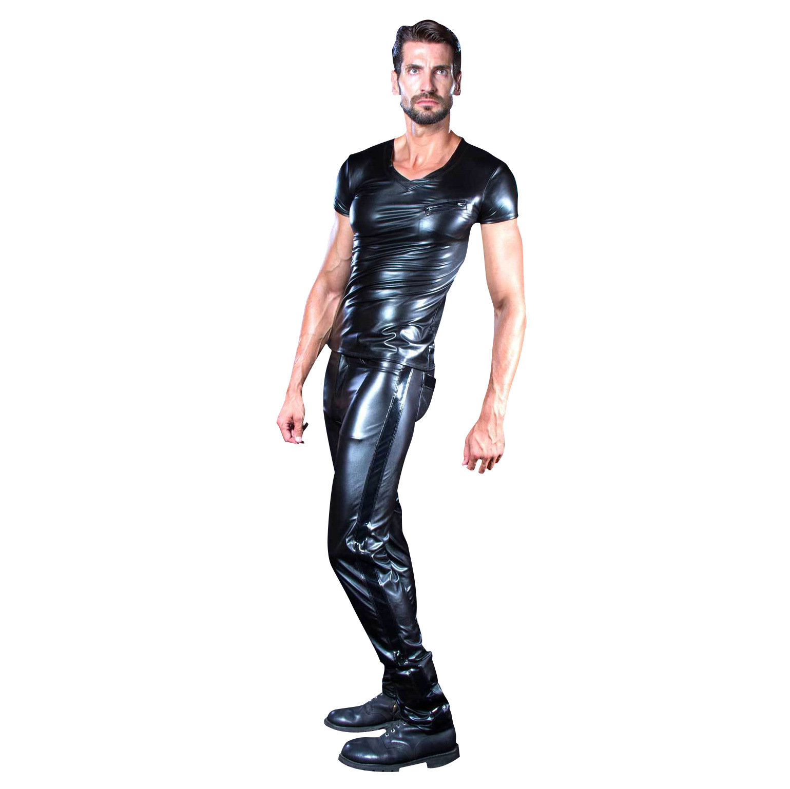 欧美情趣内衣紧身高弹漆皮拼接男士长裤现货服皮质装6000