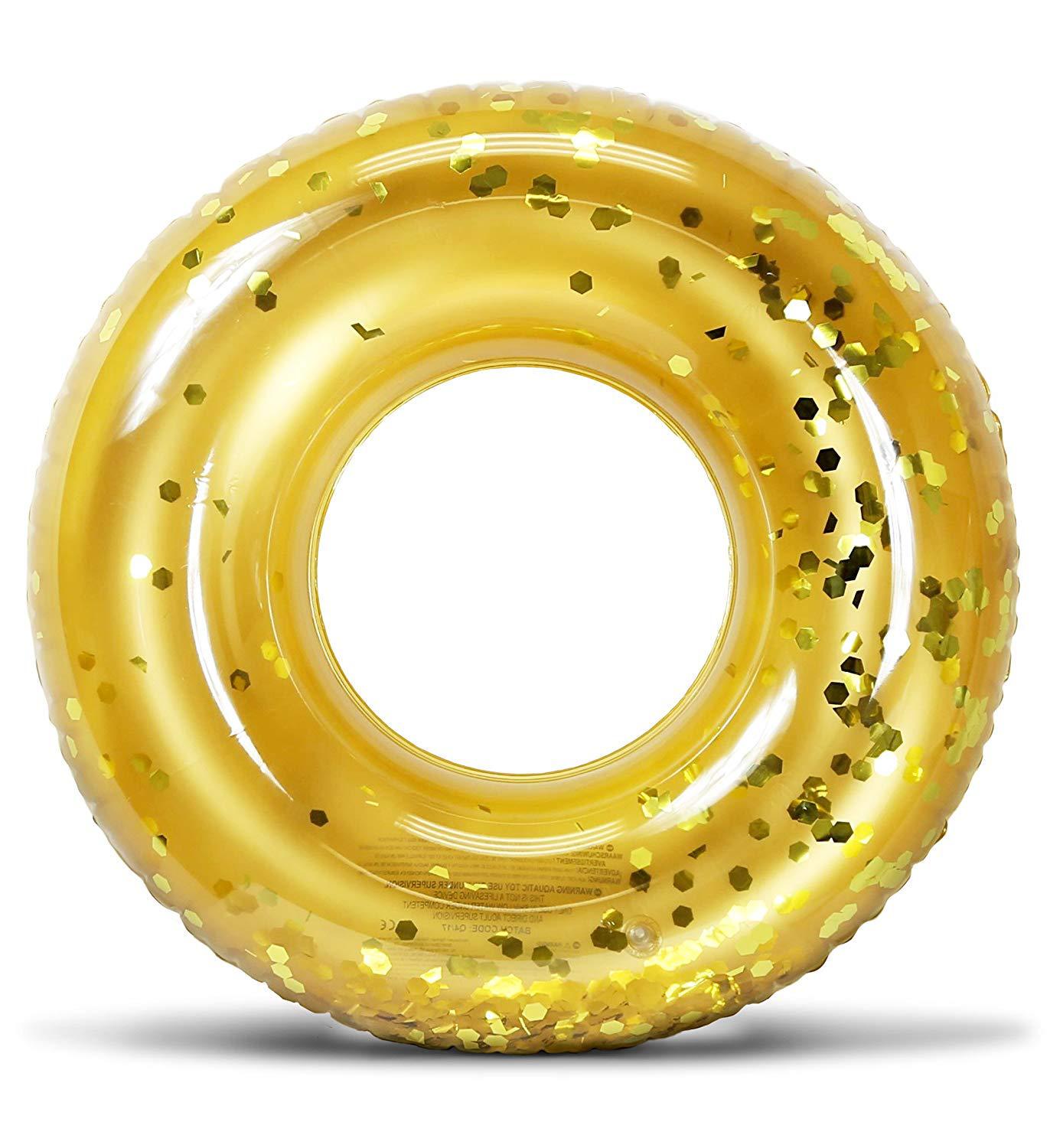 充气水晶游泳圈 内置金色亮片充气泳圈 打气座圈